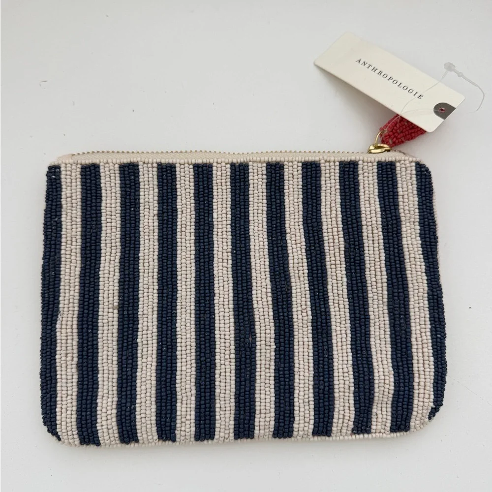 New Anthropologie Fiona Beaded Medium Pouch Resort Beach - Picture 2 of 3